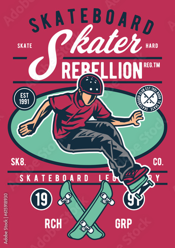 Skateboard Skater Rebellion Classic Tshirt Design Retro Vintage 