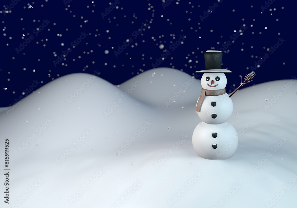 Obraz premium Lanscape with snowman on snowy winter night