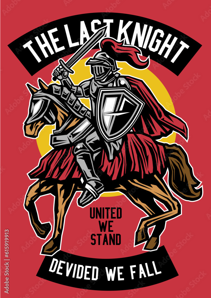 The Last Knight United We Stand Divided We Fall Tshirt Design Retro Vintage 