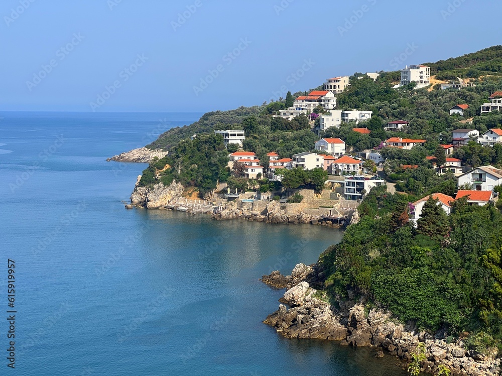 Montenegro Ulcinj town cityscape on Adriatic sea.