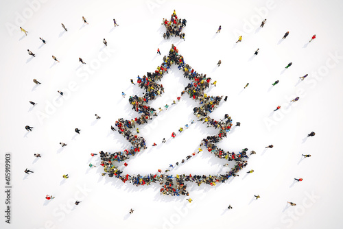 Foto Aerial view of people forming the shape of a christmas tree