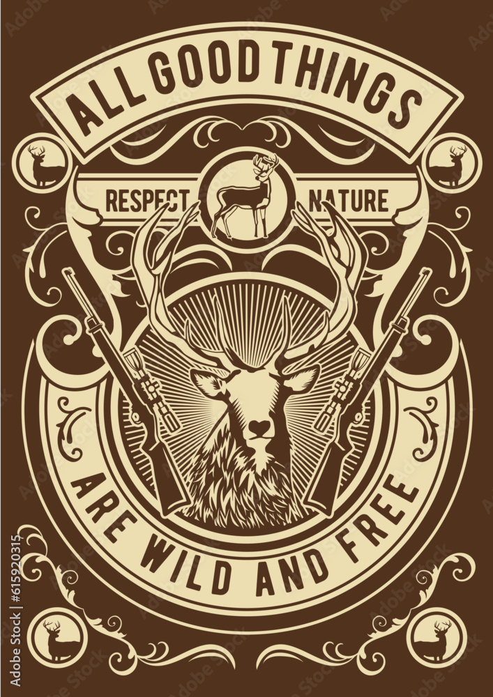 All Good Things Are Wild and Free Tshirt Design Retro Vintage Hunting