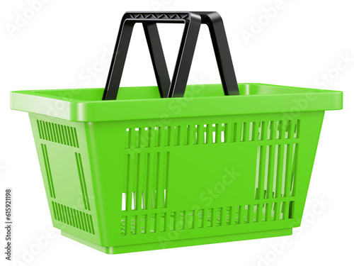 Green shopping basket. Render 3d