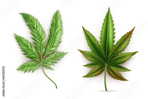 Illustration of two green leaves, one on a white background and one isolated