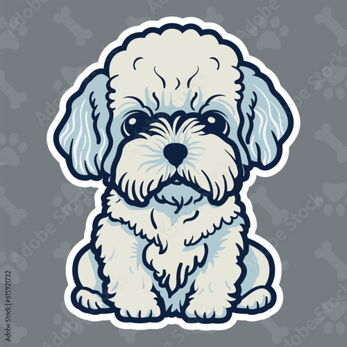 vector purebred bichon maltese dog stickers, bichon maltese dog illustration, pet sticker, beautiful bichon maltese dog photo