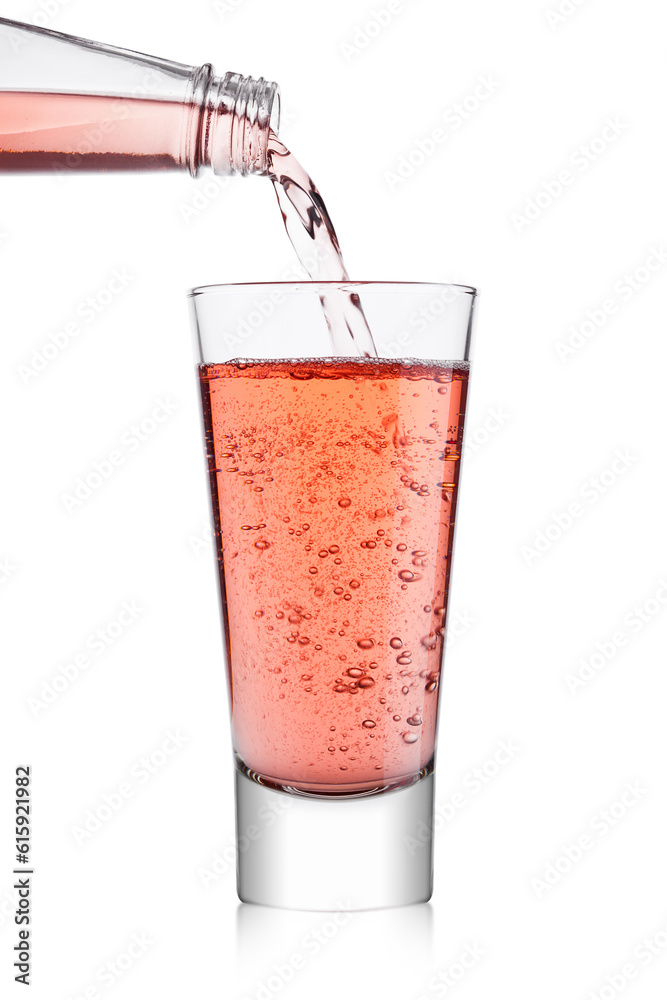 custom made wallpaper toronto digitalPouring pink soda lemonade from bottle to glass on white background