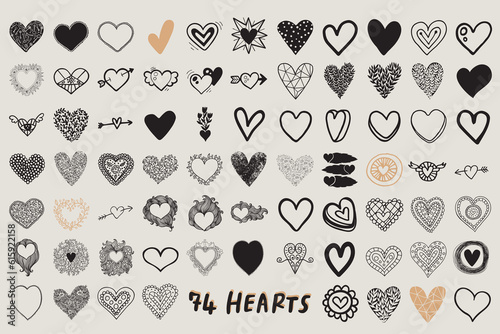 Different doddle hearts for Valentine day linear icons set photo