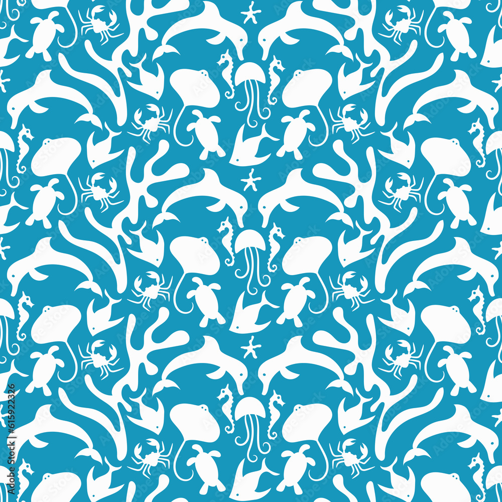 Obraz premium Vector Otomi Style Marine Seamless Pattern