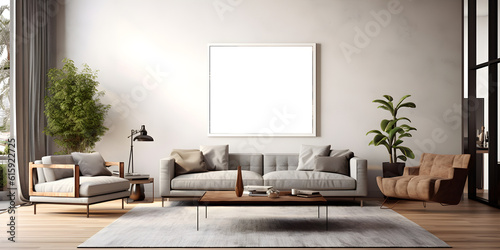 Modern White Living Room with Blank Wall Mockup