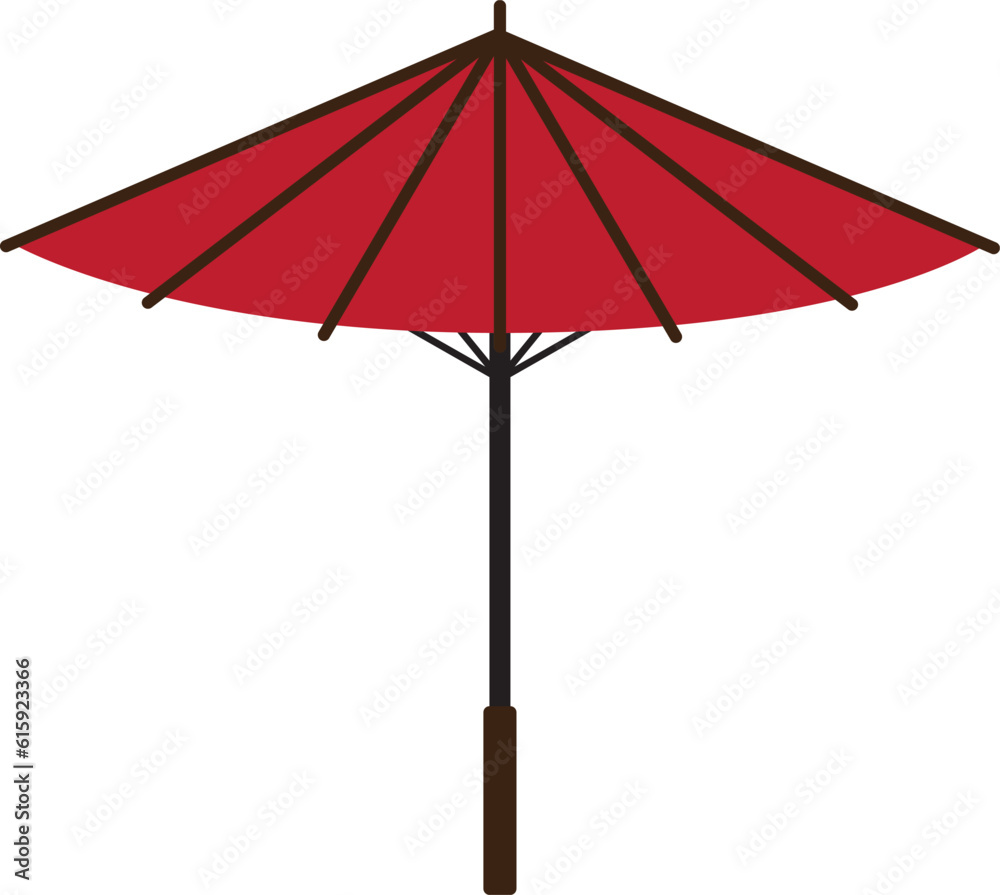 Japanese Chinese asian traditional red umbrella flat icon illustration.