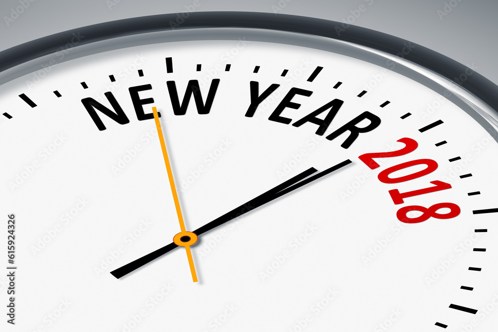 An image of a typical clock with new year 2018 An image of a typical clock with new year 2018