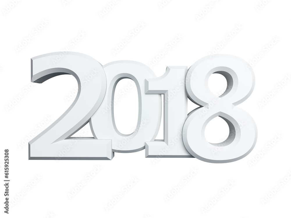 New 2018 year, white 3D figures isolated on white background. 3D rendering. New 2018 year, white 3D figures isolated on white background. 3D rendering.