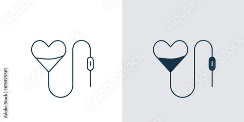 Blood bag icon in heart shape. Concept of Transfusion Blood, Support, Volunteer, Charity, and Blood Donation symbol vector