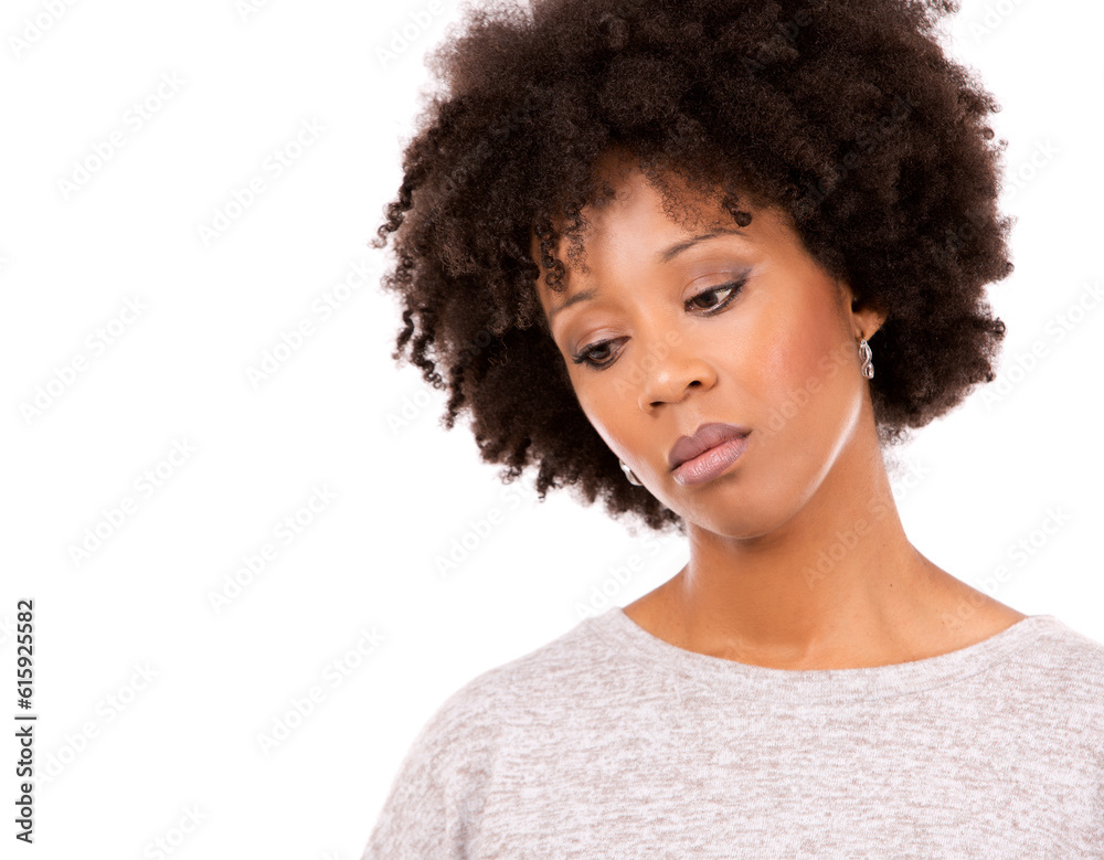 sadl casual black woman wearing light top on white isolated background sadl casual black woman wearing light top on white isolated background