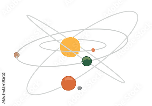 Abstract planetary system doodle . Simple astrology science symbol clip art. Cartoon style vector illustration isolated on white.