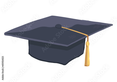 Graduate cap doodle. Clip art of traditional headdress for graduation ceremony. Cartoon style vector illustration isolated on white.