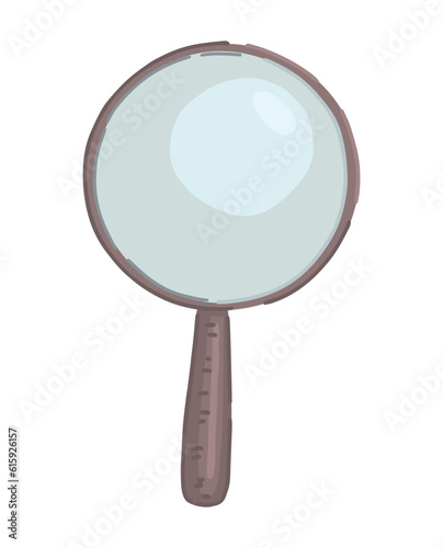Magnifying glass doodle. Laboratory equipment, old optical instrument clip art. Cartoon style vector illustration isolated on white.