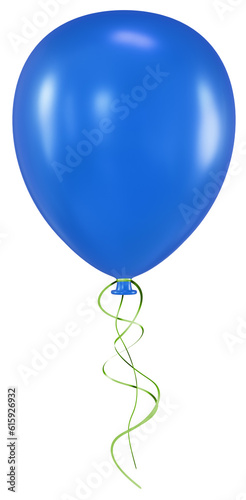Blue balloon with green ribbon. Isolated on transparent background