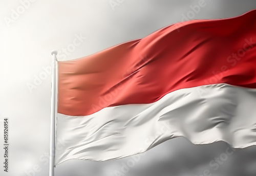 Indonesian Flag or red and white flag waving on the sk photo