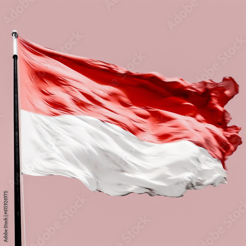 Indonesian Flag or red and white flag waving on the sk photo