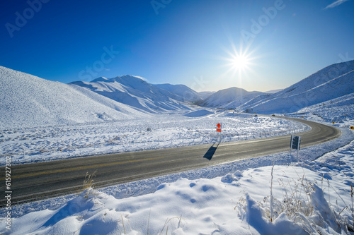 Snowy scenes at Lindis Pass, New Zealand
