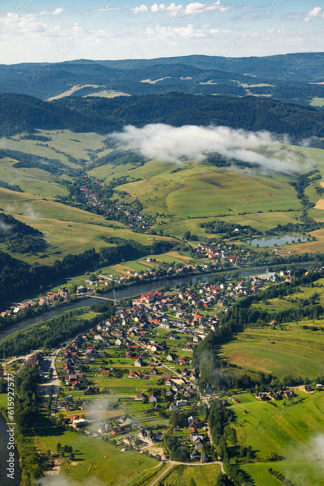 View at Sromowce Nizne and Dunajec river  from Pieniny Mountains in Spisz region of Poland