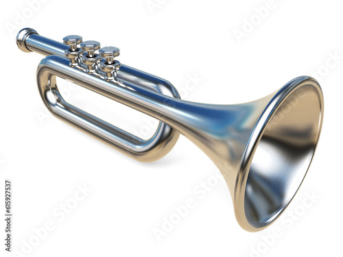 Simple silver trumpet 3D render illustration isolated on white background