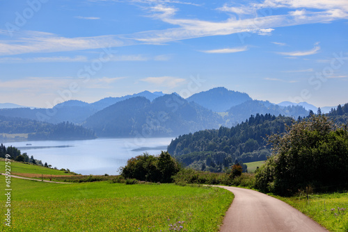 Cycling route near Czorsztyn Lake in Spisz region of Poland