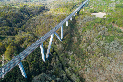 drone aerial view of a high speed train viaduct photo