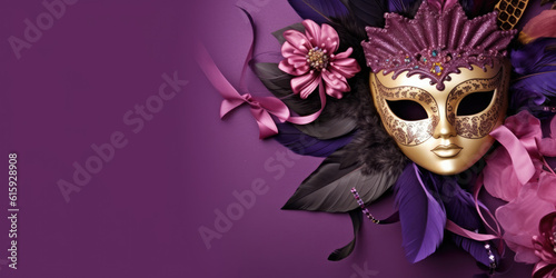 mardi gras mask, beads and feathers decor background