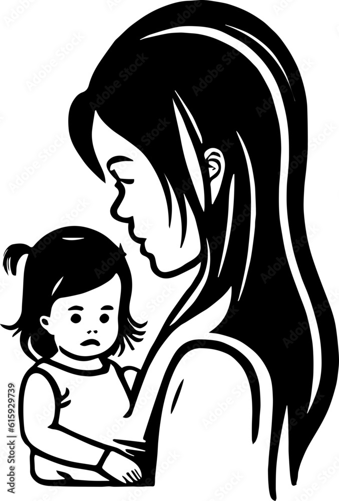 Mother and Child black and white icon