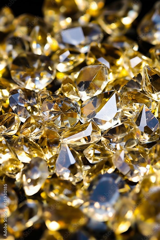 Top view shot details of small pieces of crystals and diamonds, beautiful bokeh. Generative AI Top view shot details of small pieces of crystals and diamonds, beautiful bokeh. Generative AI
