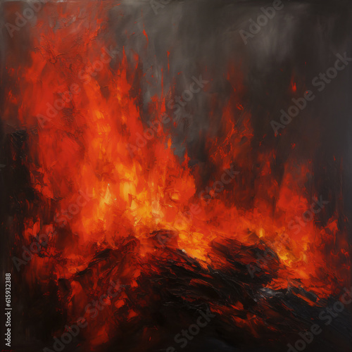 A oil painting of a large amount of fire and lava Generative Ai