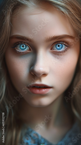 A close up of a girl with bright blue eyes Generative Ai
