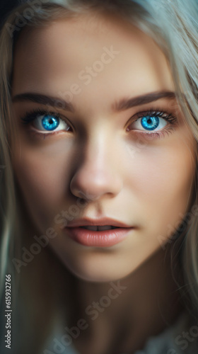 A woman with intense blue eyes and long blonde hair with a seductive expression Generative Ai
