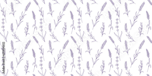 Seamless floral pattern with purple lavender. Botanical background © Idressart