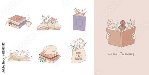 Hand drawn pastel colors books illustrations, prints, logos. Vector art and illustrations
