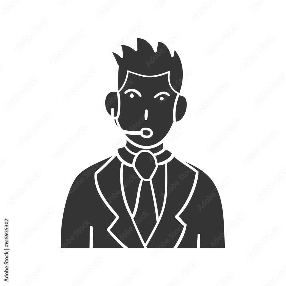 Call Center Man Icon Silhouette Illustration. Support Vector Graphic Pictogram Symbol Clip Art. Doodle Sketch Black Sign.