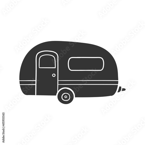 Caravan Icon Silhouette Illustration. Summer Camping Vector Graphic Pictogram Symbol Clip Art. Doodle Sketch Black Sign.