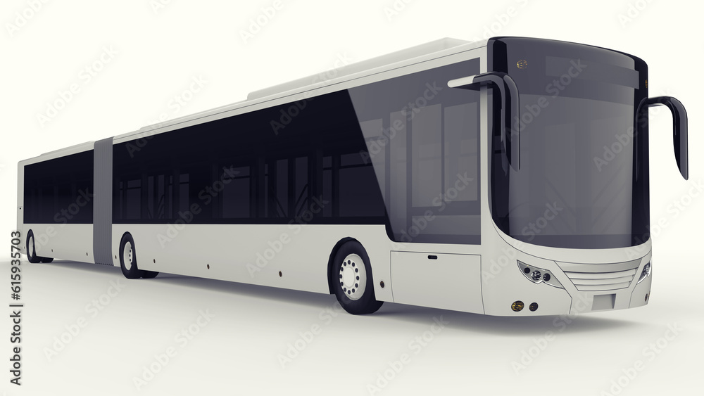A large city bus with an additional elongated part for large passenger capacity during rush hour or transportation of people in densely populated areas. Model template for placing your images and insc A large city bus with an additional elongated part for large passenger capacity during rush hour or transportation of people in densely populated areas. Model template for placing your images and insc