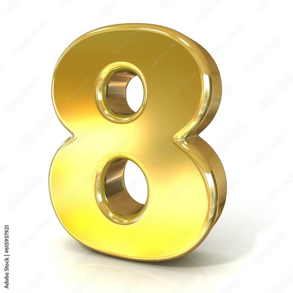 Numerical digits collection, 8 - EIGHT. 3D golden sign isolated on white background. Render illustration. Numerical digits collection, 8 - EIGHT. 3D golden sign isolated on white background. Render illustration.