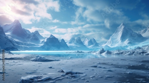 Wallpaper Mural Frozen Arctic setting with icy terrain, snow - covered mountains, and a chilling atmosphere Torontodigital.ca