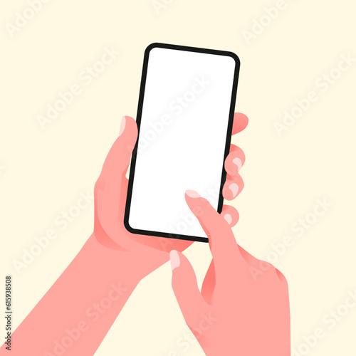 Hand Hold, Touch Or Use Smartphone  Mock Up With Copy Space