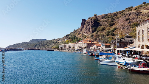 sea, boat, water, mediterranean, greece, port, travel, harbor, summer, boats, island, coast, sky, landscape, town, bay, city, harbour, view, greek, architecture, beach, tourism, ship, europe, Assos