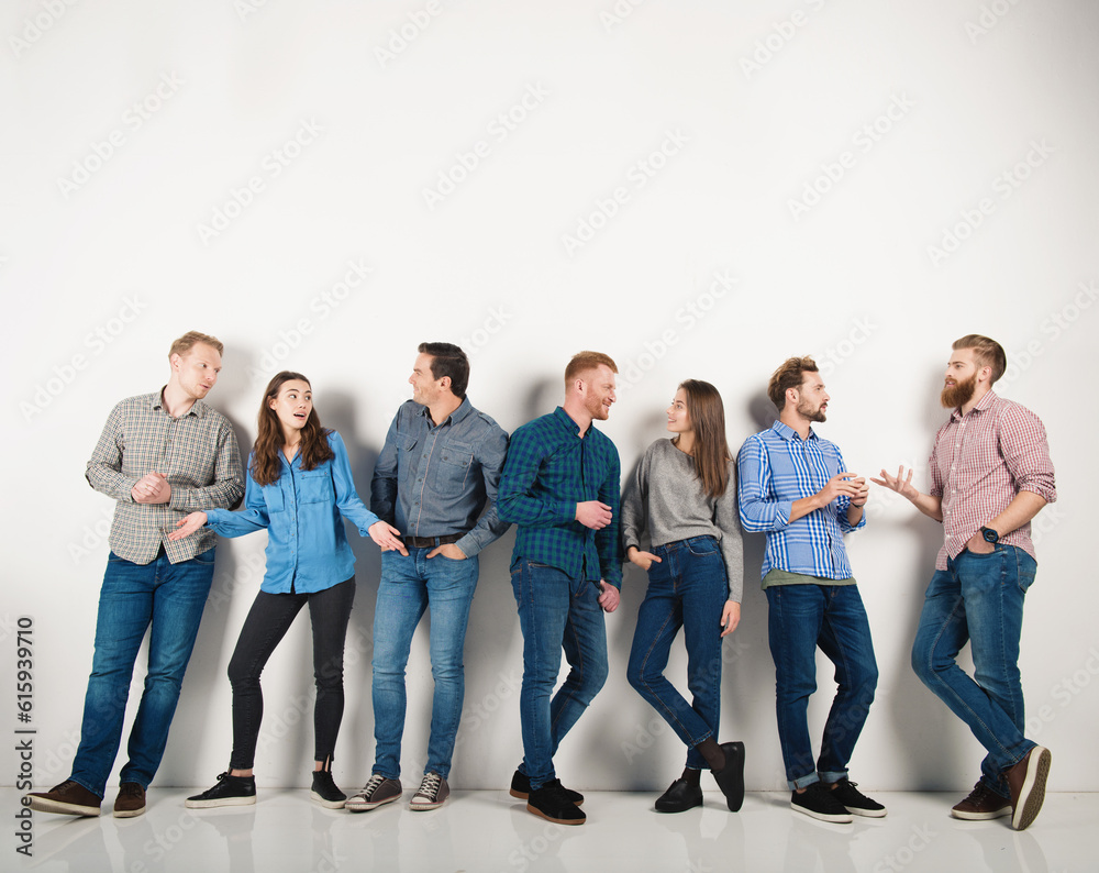 Group of boys and girls speak talking to each other. Concept of friendship and social people Group of boys and girls speak talking to each other. Concept of friendship and social people
