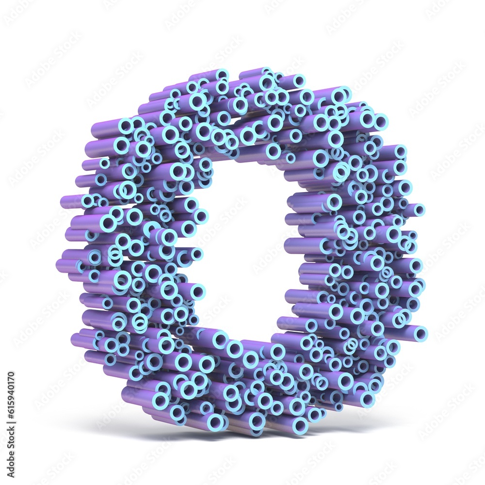 Purple blue font made of tubes LETTER O 3D render illustration isolated on white background Purple blue font made of tubes LETTER O 3D render illustration isolated on white background