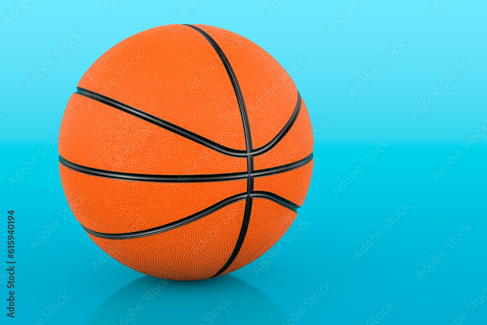 Orange basketball ball on blue background, 3D rendering