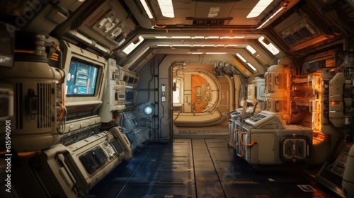 Fototapeta Naklejka Na Ścianę i Meble -  Interior of a space station, complete with control rooms, zero - gravity areas, and advanced technology