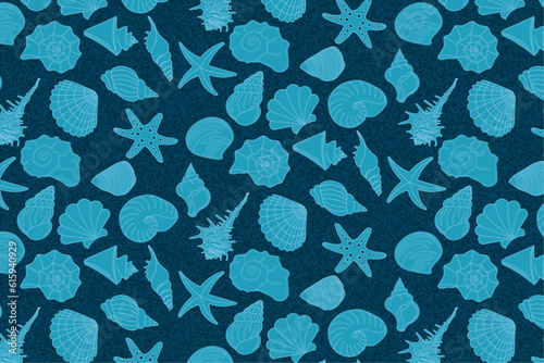 sea ​​shell pattern on blue background