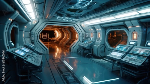 Fototapeta Naklejka Na Ścianę i Meble -  Interior of a space station, complete with control rooms, zero - gravity areas, and advanced technology